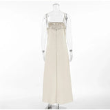 Clistos beige linen-like backless maxi dress with spaghetti straps and square neckline - View 8 | Clistos