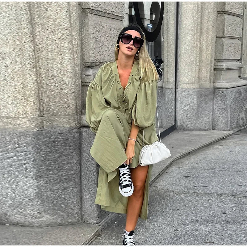 Lace Up Maxi Dress with Side Slits - View 7 | Clistos