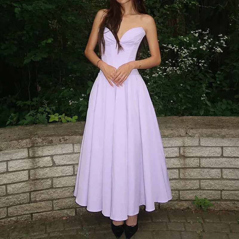 Elegant V-neck satin party gown with sweetheart neckline and corset bodice - View 6 | Clistos