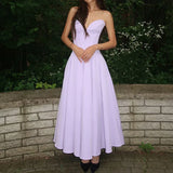 Elegant V-neck satin party gown with sweetheart neckline and corset bodice - View 6 | Clistos