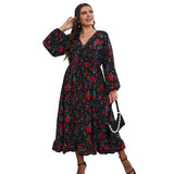 Clistos floral v-neck midi swing dress with bishop sleeves - View 7 | Clistos
