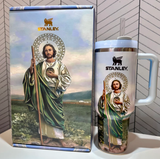 Stanley 40 oz Saint Jude insulated tumbler with ergonomic handle, straw, and matching themed gift box - View 1 | Clistos