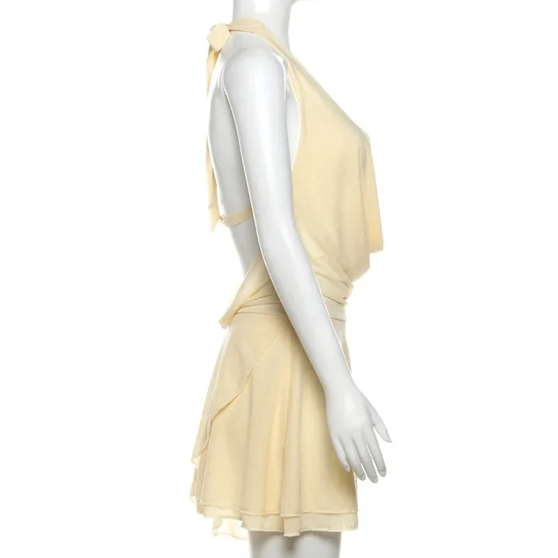 Clistos women's halter V-neck ruffled backless mini dress - View 8 | Clistos