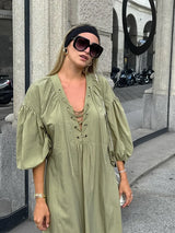 Lace Up Maxi Dress with Side Slits - View 6 | Clistos