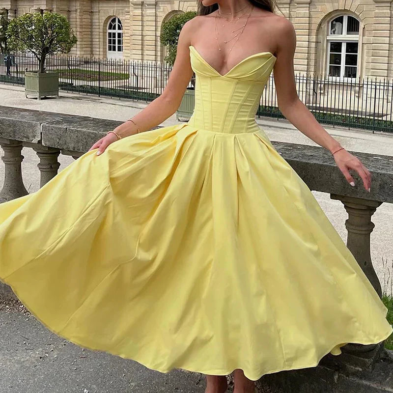 Elegant V-neck satin party gown with sweetheart neckline and corset bodice - View 16 | Clistos