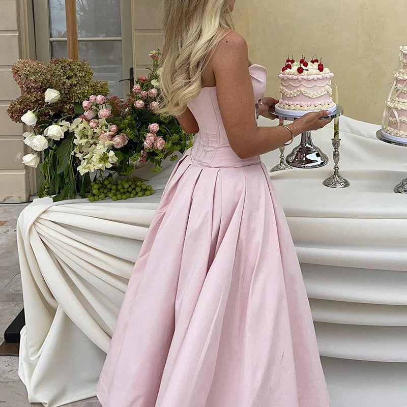 Elegant V-neck satin party gown with sweetheart neckline and corset bodice - View 15 | Clistos