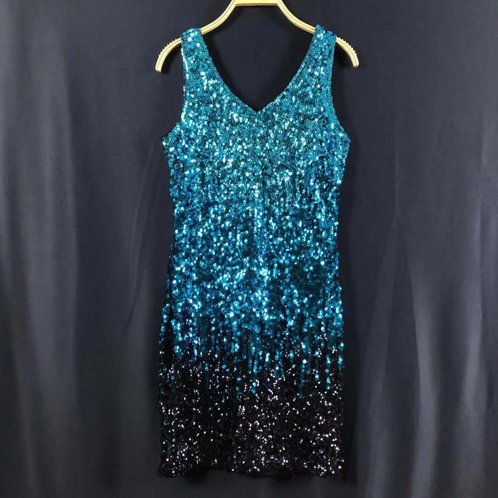 Sequin V-neck sleeveless party dress - View 7 | Clistos