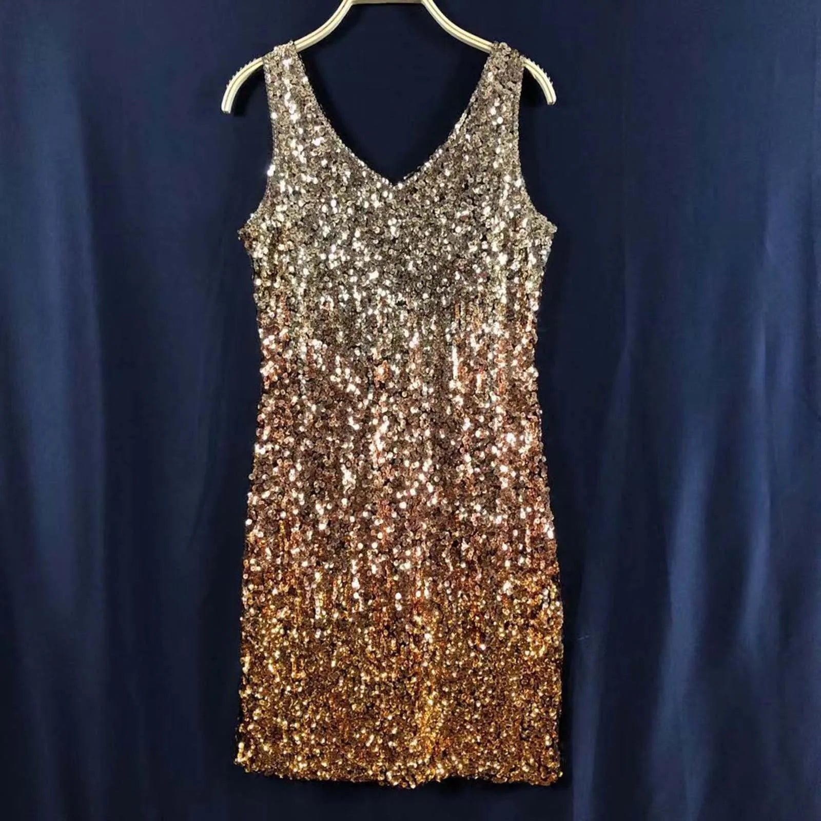 Sequin V-neck sleeveless party dress - View 9 | Clistos