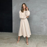 Clistos elegant backless midi dress with bishop sleeves - View 7 | Clistos