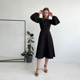 Clistos elegant backless midi dress with bishop sleeves - View 8 | Clistos