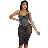Sheer Mesh Bodycon Halter Midi Dress - View 7 | Clistos