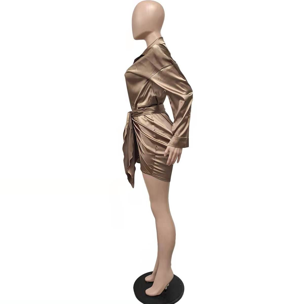Clistos Satin Tie Waist Shirt Dress - View 6 | Clistos