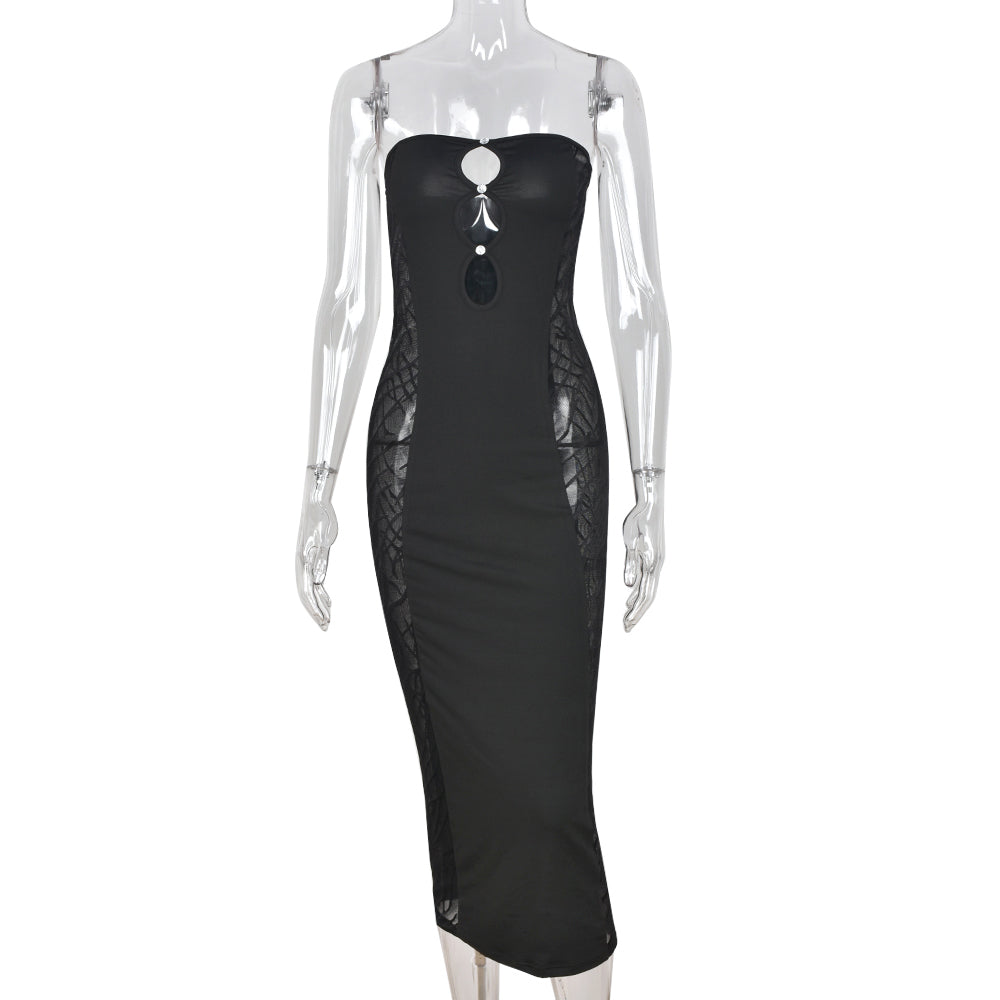 Strapless Sheer Panel Bodycon Midi Dress - View 6 | Clistos
