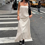 Clistos beige linen-like backless maxi dress with spaghetti straps and square neckline - View 12 | Clistos