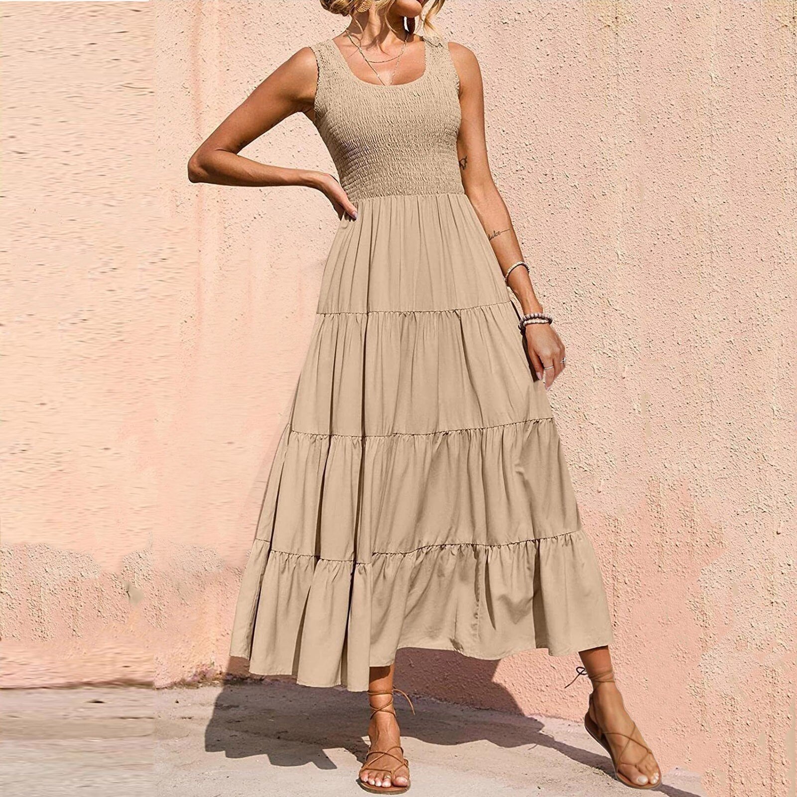 Clistos Smocked Bodice A-Line Holiday Dress - View 7 | Clistos