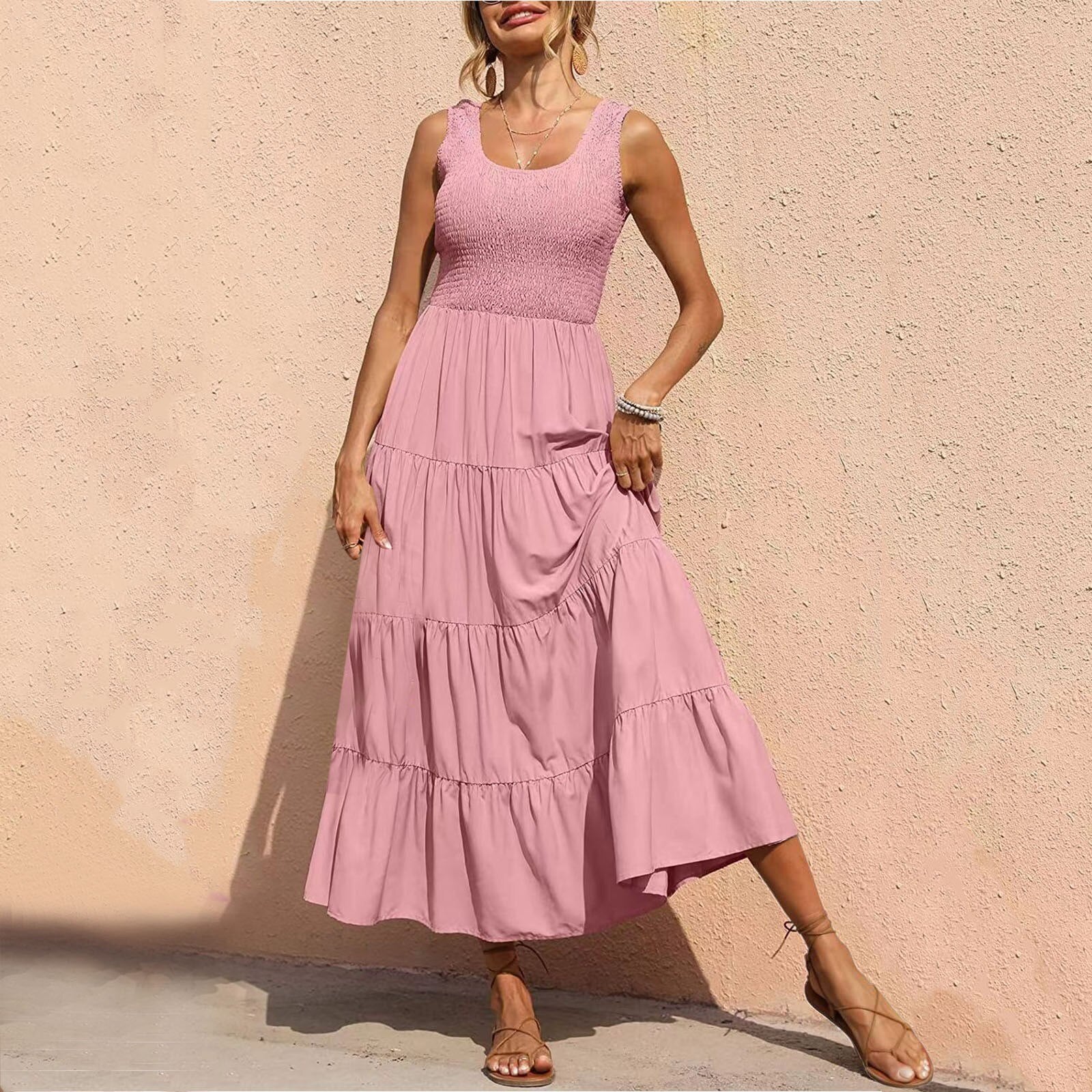 Clistos Smocked Bodice A-Line Holiday Dress - View 8 | Clistos