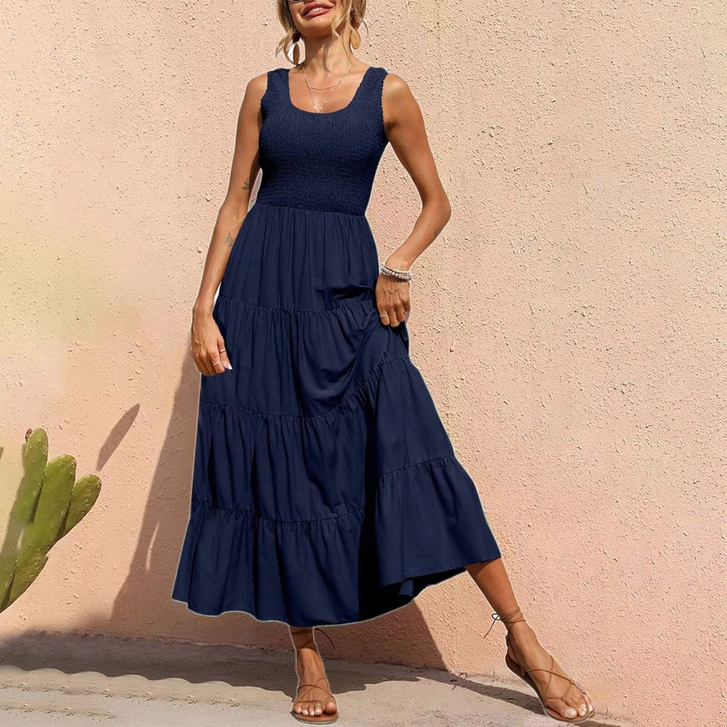 Clistos Smocked Bodice A-Line Holiday Dress - View 12 | Clistos