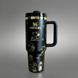 Stanley Snoopy 40oz insulated white tumbler with Peanuts characters doodles and handle - View 2 | Clistos