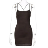 Crisscross Back Satin Mini Party Dress in Dark Brown - View 6 | Clistos