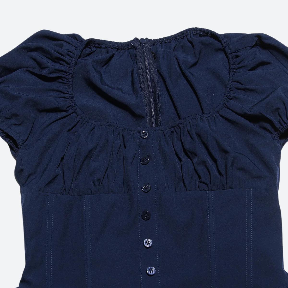 Navy square neck corset mini dress with puff sleeves - View 6 | Clistos