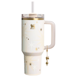 Stanley Celestial Star 40oz insulated tumbler in soft cream with gold starburst pattern and hanging star charm - View 4 | Clistos
