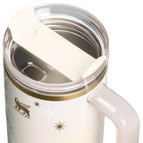 Stanley Celestial Star 40oz insulated tumbler in soft cream with gold starburst pattern and hanging star charm - View 6 | Clistos
