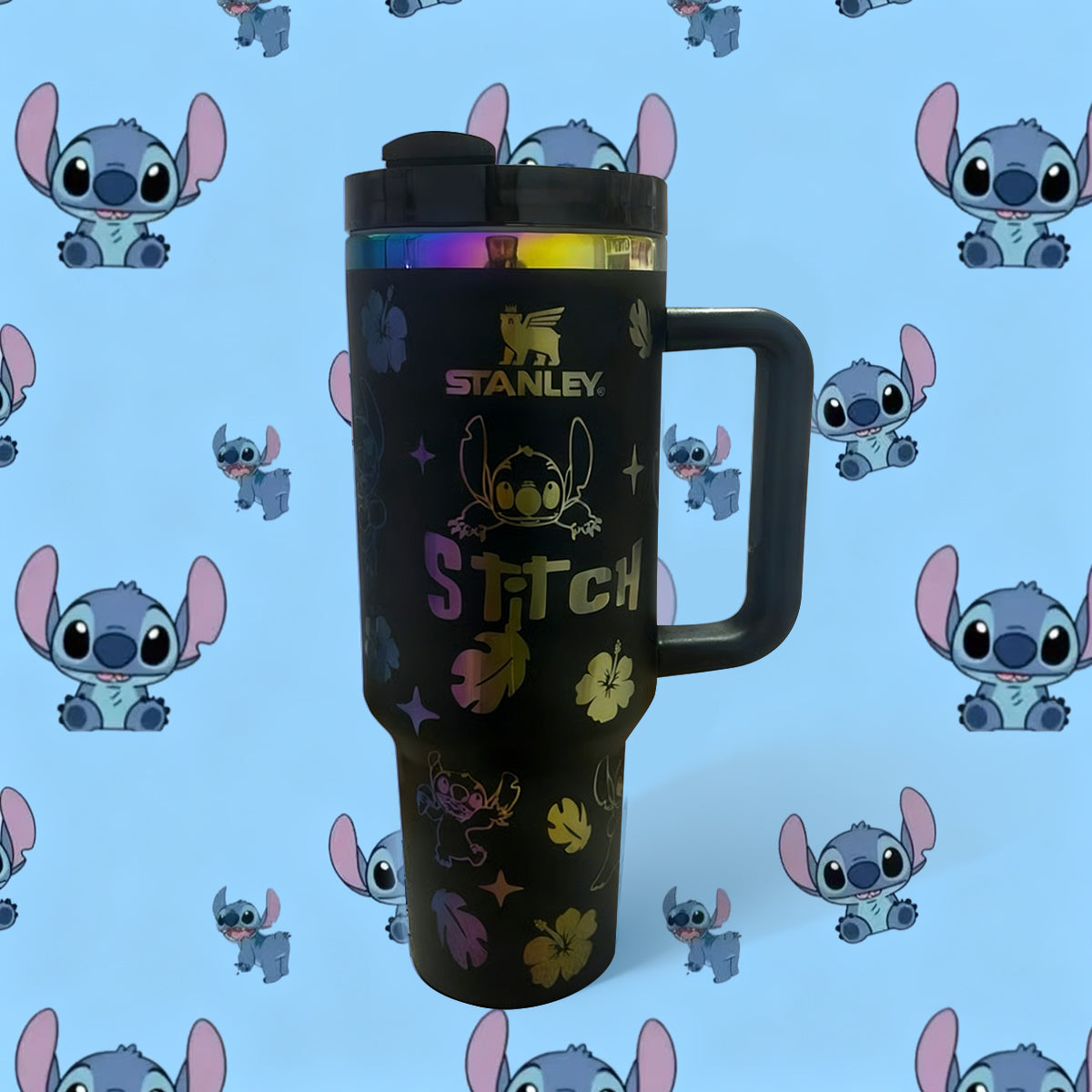 Stanley Stitch 40 oz Blue Tumbler with Handle and Straw - View 2 | Clistos
