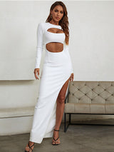 White cutout slit maxi bodycon dress - View 6 | Clistos