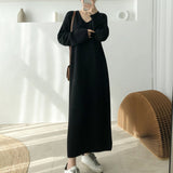 Loose V-Neck Knit Midi Dress - View 8 | Clistos