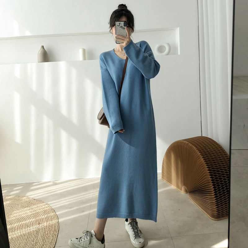 Loose V-Neck Knit Midi Dress - View 9 | Clistos