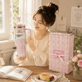 Stanley Blush Lilac Floral 40oz insulated tumbler with matching pastel gift box and bow straw topper - View 4 | Clistos