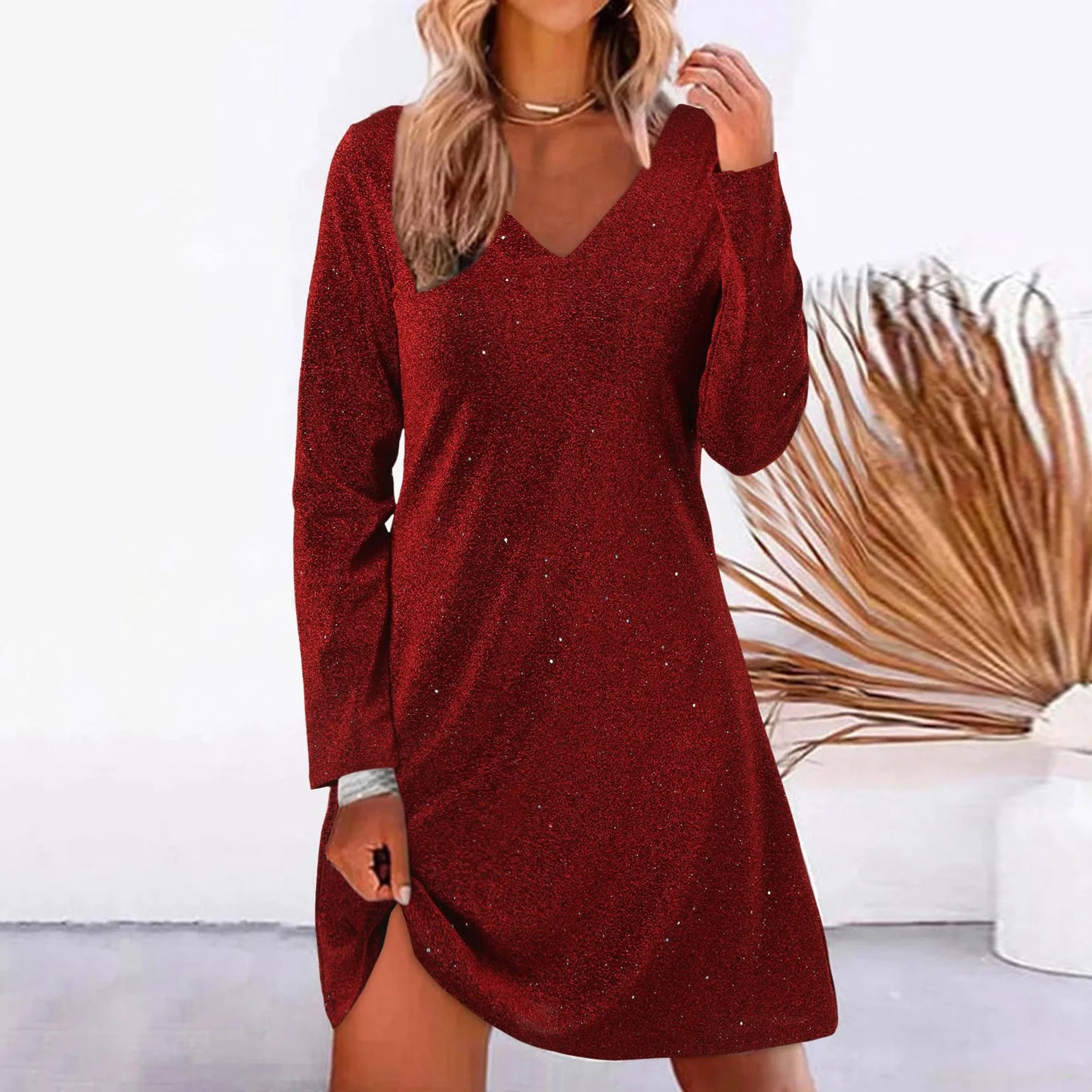 Clistos V-Neck Long Sleeve Sequin Mini Dress - View 8 | Clistos