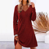 Clistos V-Neck Long Sleeve Sequin Mini Dress - View 8 | Clistos