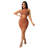 Clistos Glitter Halter Lace Up Mini Dress - View 11 | Clistos