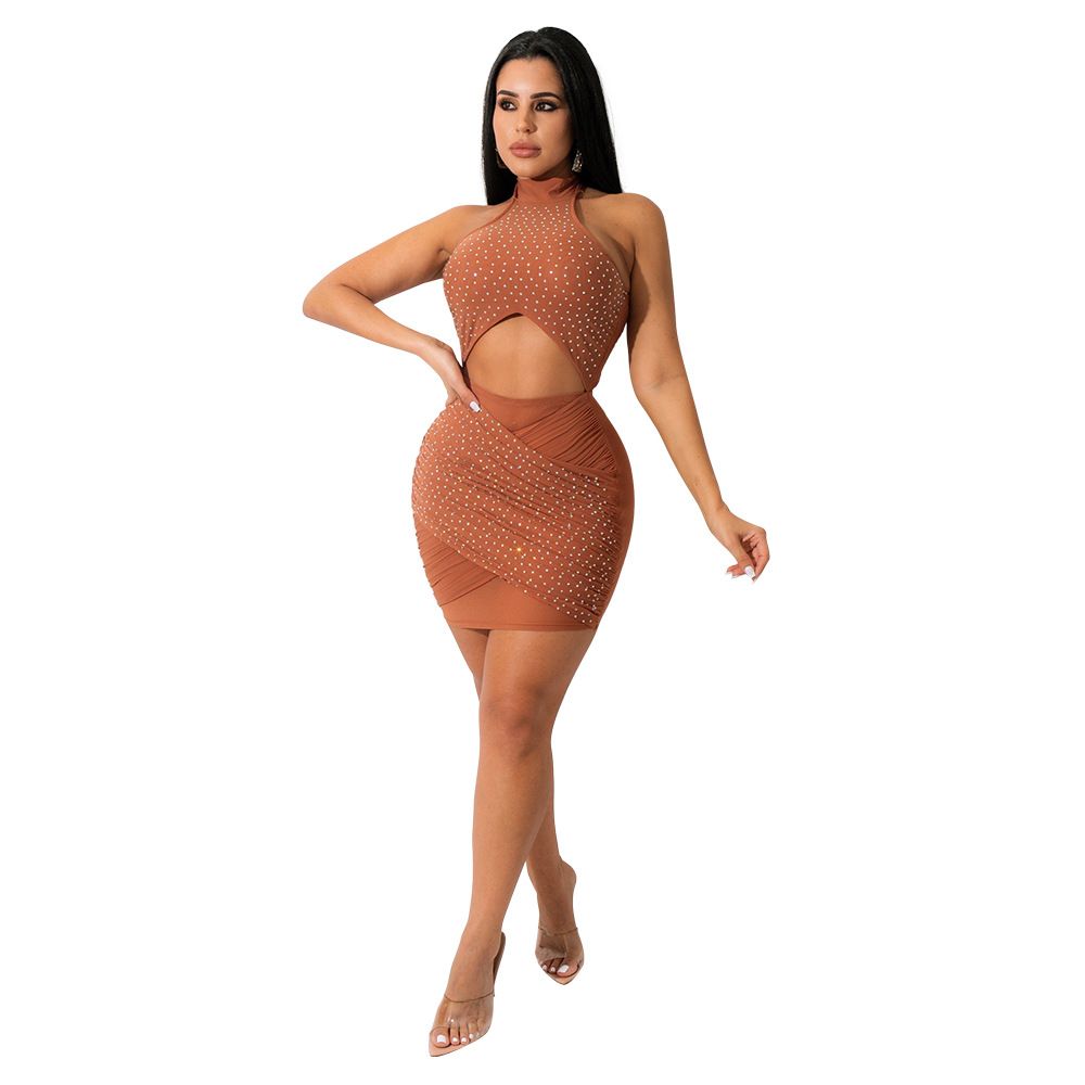 Clistos Glitter Halter Lace Up Mini Dress - View 11 | Clistos