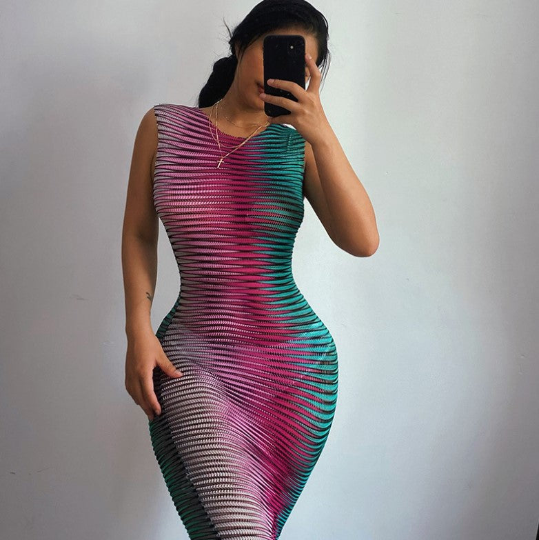 Sheer Knit Mock Neck Bodycon Mini Dress - View 9 | Clistos