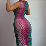 Sheer Knit Mock Neck Bodycon Mini Dress - View 6 | Clistos