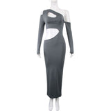Clistos cut out one shoulder bodycon midi dress in gray - View 6 | Clistos