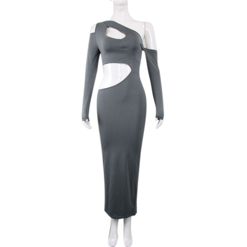 Clistos cut out one shoulder bodycon midi dress in gray - View 6 | Clistos