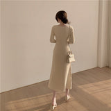 Knit Square Neck Long Sleeve Midi Dress - View 6 | Clistos