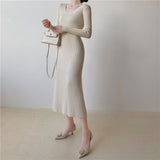 Knit Square Neck Long Sleeve Midi Dress - View 7 | Clistos