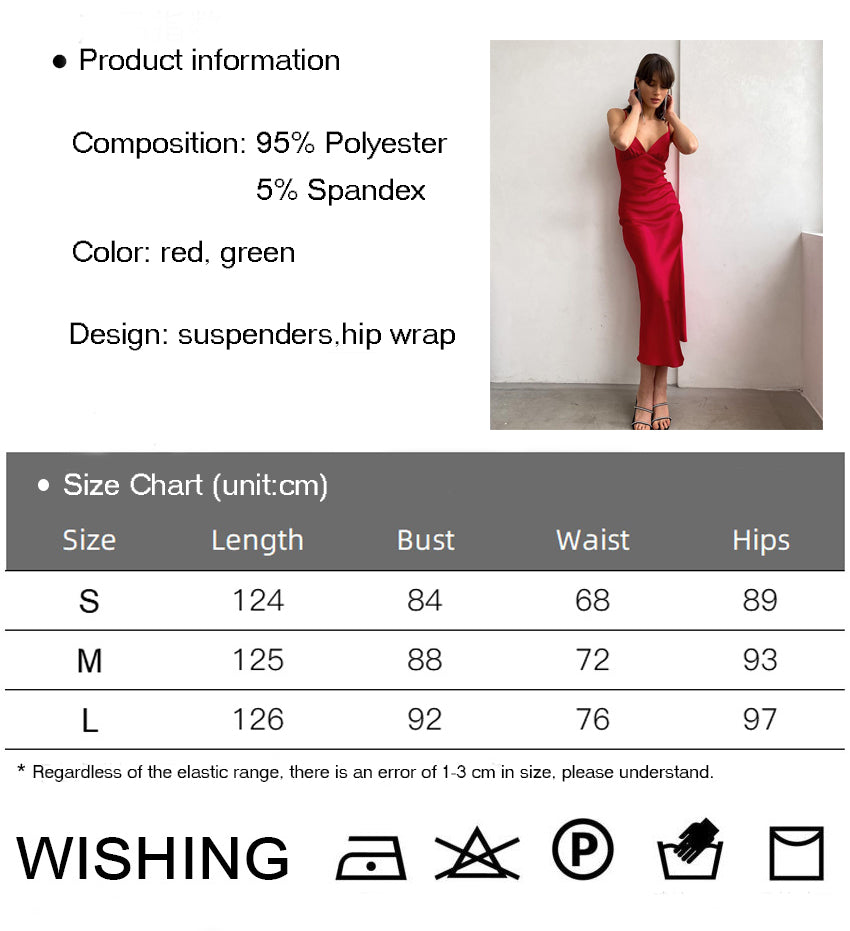 Red V-neck spaghetti strap midi satin slip dress - View 6 | Clistos