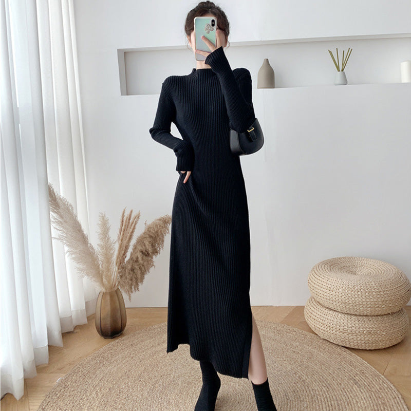 Clistos Ribbed Knit Mock Neck Long Sleeve Bodycon Dress - View 7 | Clistos