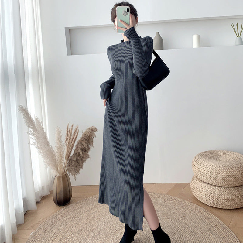 Clistos Ribbed Knit Mock Neck Long Sleeve Bodycon Dress - View 8 | Clistos
