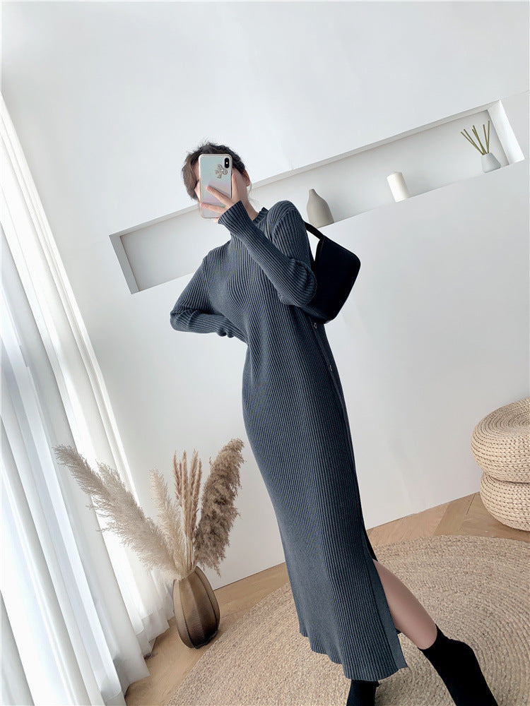 Clistos Ribbed Knit Mock Neck Long Sleeve Bodycon Dress - View 6 | Clistos