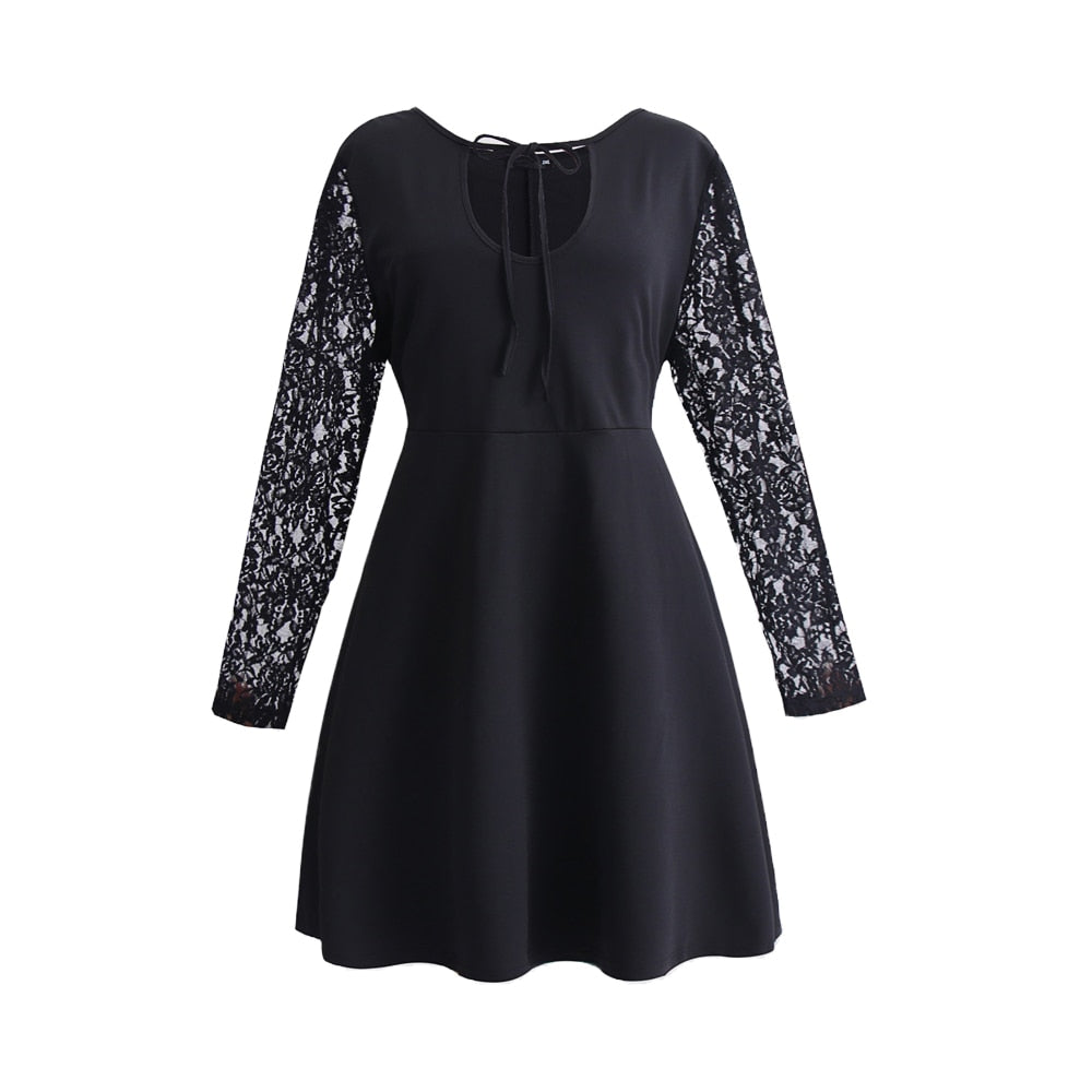 black dress with lace sleeves