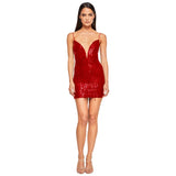 Sequin Fringe Slip Mini Dress with plunging neckline and spaghetti straps - View 17 | Clistos