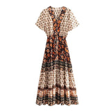 front view of a floral print maxi dress
