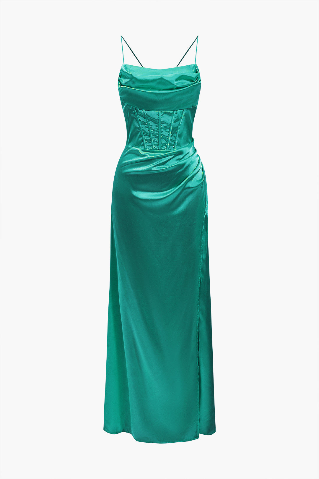 Clistos Corset Cowl Neck High Slit Maxi Dress - View 8 | Clistos