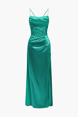 Clistos Corset Cowl Neck High Slit Maxi Dress - View 8 | Clistos